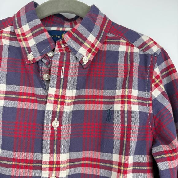 Ralph Lauren Boy's Red Blue Plaid Button Down Long Sleeve Shirt Top Size 5‎ - Picture 1 of 5
